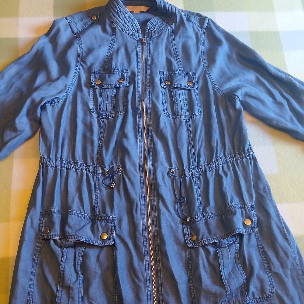 Hope & Harlow denim utility cargo midi dress Full Zip